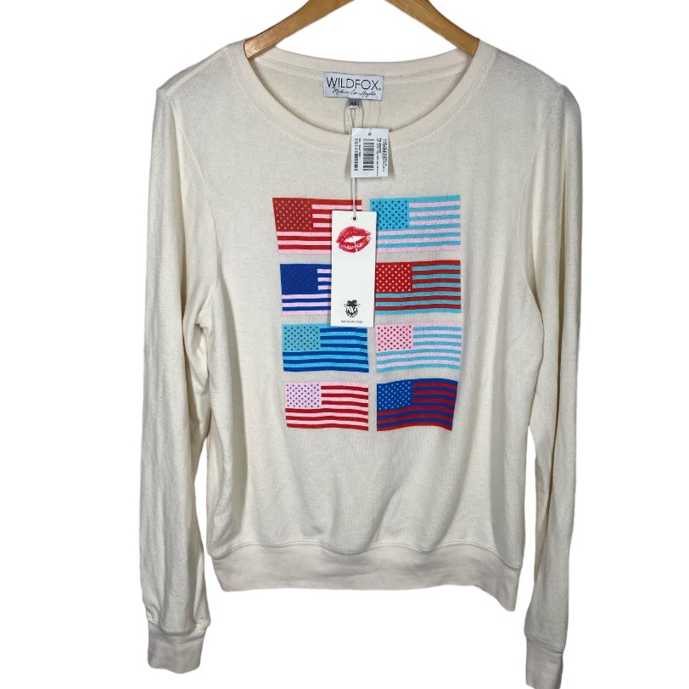 {NWT} Wildfox Flag Print Sweater Beige XS - Picture 2 of 8
